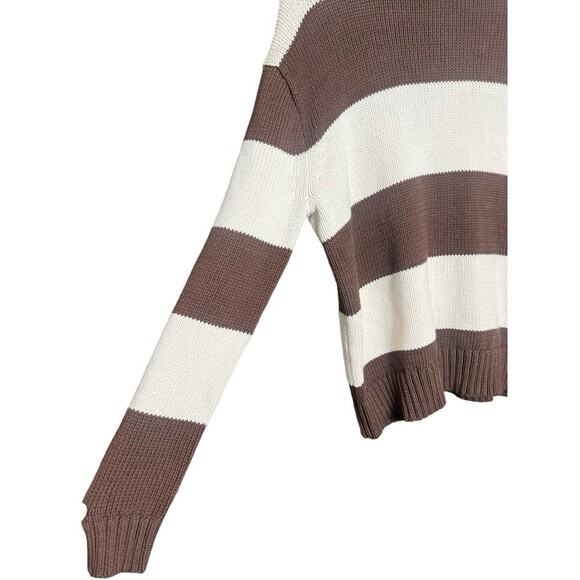 J.CREW NWT ULTRA Cream & Brown rugby stripe mockneck sweater Preppy XS - Picture 5 of 11